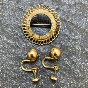 Vintage gold filled brooch and earring pairing